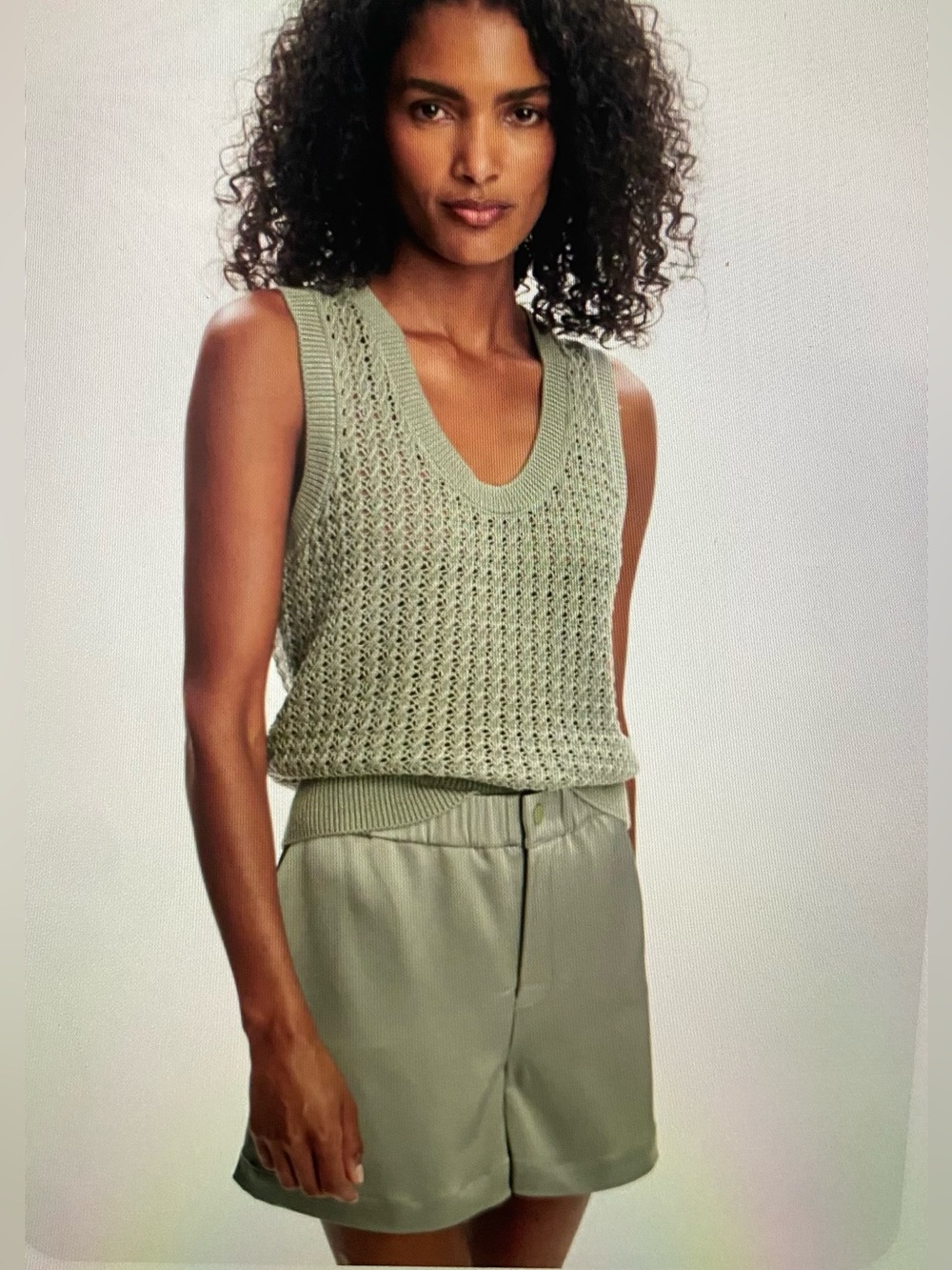 Women's Satin High-Rise Shorts in Sage Green